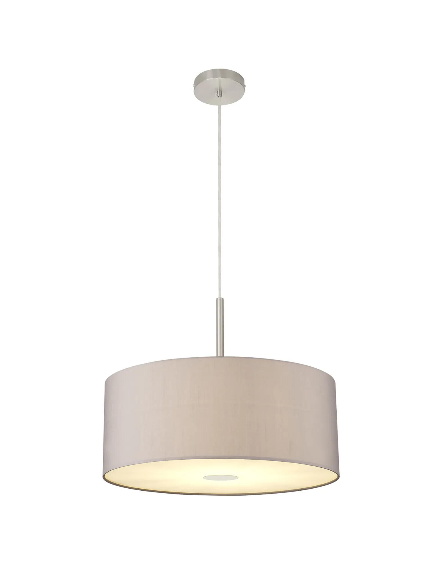 Baymont 50cm Pendant 1 Light Satin Nickel, GreyWhite Laminate, Frosted Diffuser DK0310  Deco Baymont SN GR